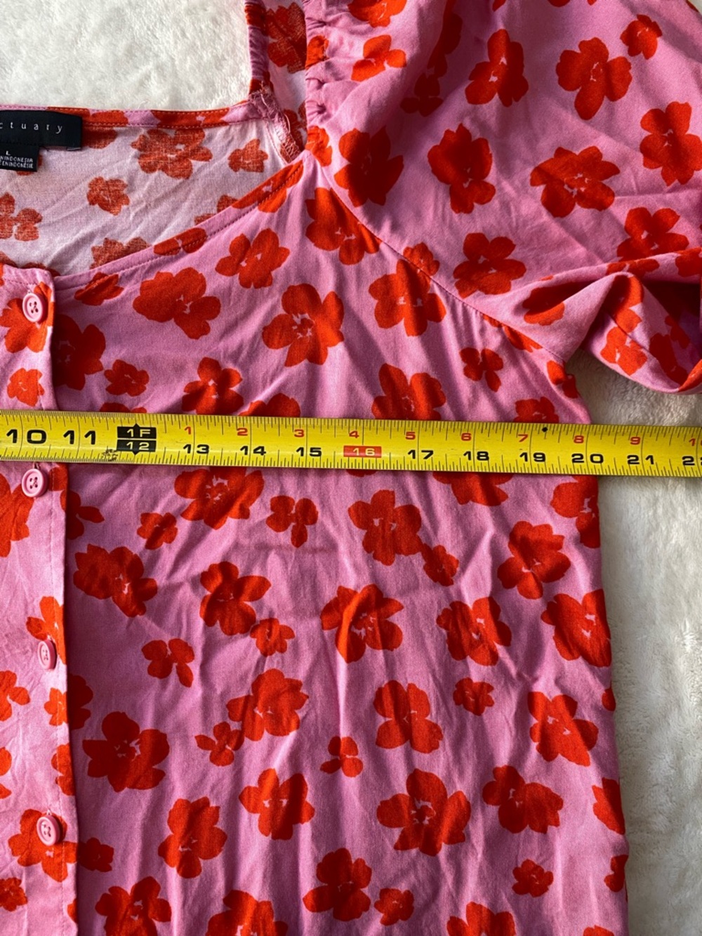 Sanctuary Pink Red Floral Poppy Button Front Top Large Puff Sleeve Boho Romantic - Picture 6 of 9